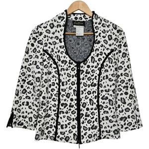 Vintage Cartise Black and White Leopard Print  Stretchy Blazer Top
